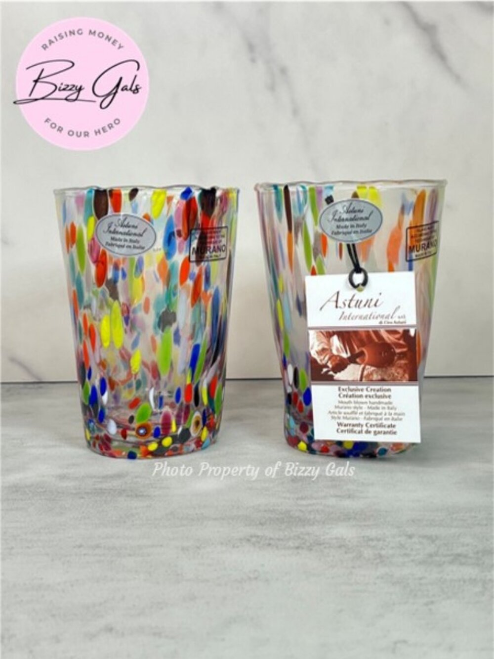 2 Astuni Murano Confetti Drinking Glass Tumblers